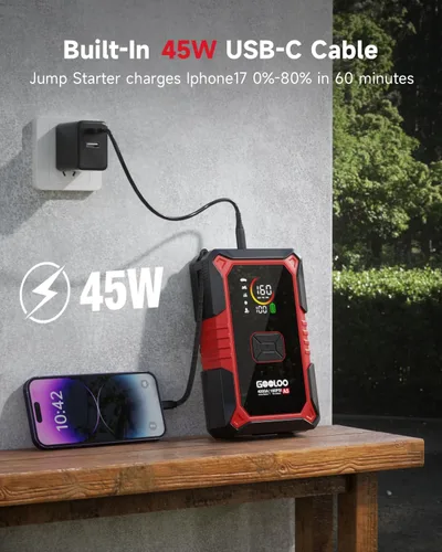 Miniatura 4 de GOOLOO Arrancador de Batería A5 con Compresor de Aire, Arrancador de Batería de Coche de 4000A (Toda Gasolina/10.0L Diésel) con Inflador