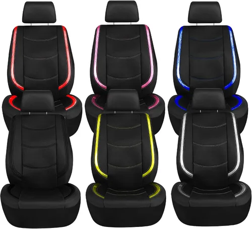 Miniatura 6 de FH Group - Juego completo de fundas para asientos de auto de cuero sintético, ajuste universal, para asientos frontales con respaldo bajo, Rosa
