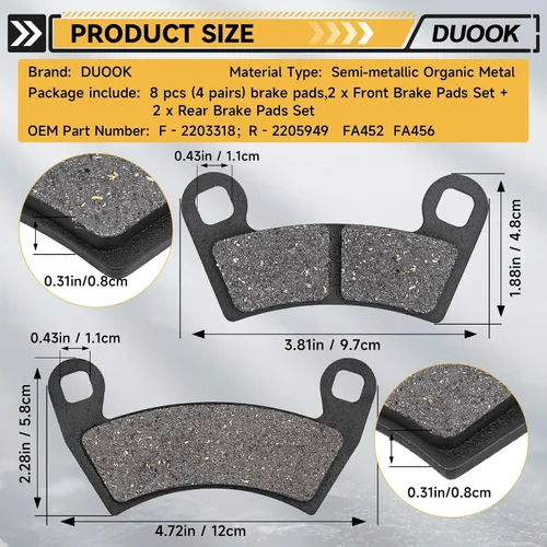 Miniatura 3 de Pastillas de freno delanteras y traseras para Ranger XP 1000 2018-2023, Polaris General 1000 2016-2020, Crew XP 1000 2019-2020, Ranger Crew 570 RZR
