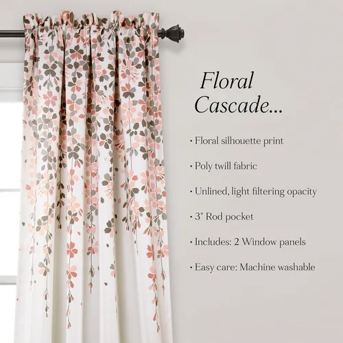 Miniatura 6 de Lush Decor Cenefa para ventana con filtro de luz, colección Weeping Flower, juego de cortinas, un par, 52" de ancho x 95" de largo + 2" de cabecera