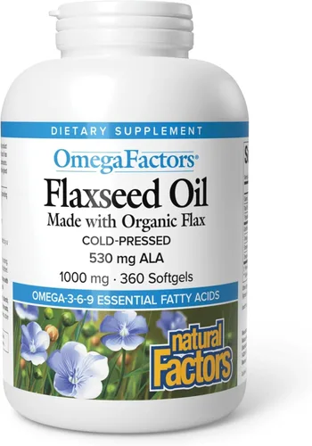 Natural Factors - Aceite de linaza, ácidos grasos esenciales que apoyan la buena salud, 360 geles blandos