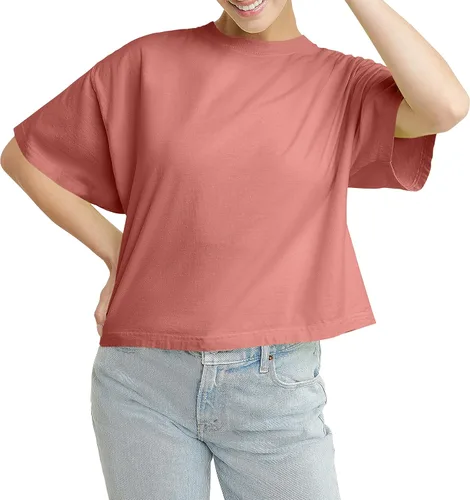 Hanes Camiseta corta para mujer con cuello redondo para mujer