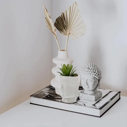 Miniatura 8 de Happyyami Maceta de cerámica para plantas de interior, diseño de estatua de Buda para decoración del hogar, 1 ud