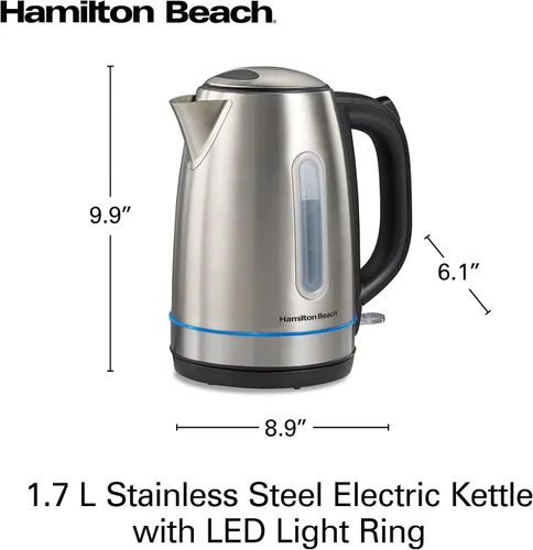 Miniatura 9 de Hamilton Beach - Tetera eléctrica de té, hervidor y calentador de agua, 1.7 litros, sin cable, 1500 vatios para ebullición rápida, apagado