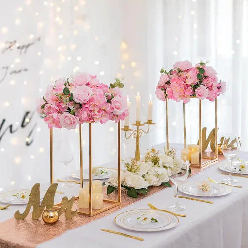 Miniatura 13 de Sziqiqi Centros de mesa de boda para mesas, soporte de flores de metal alto, decoración para bodas, fiestas, jarrones geométricos dorados