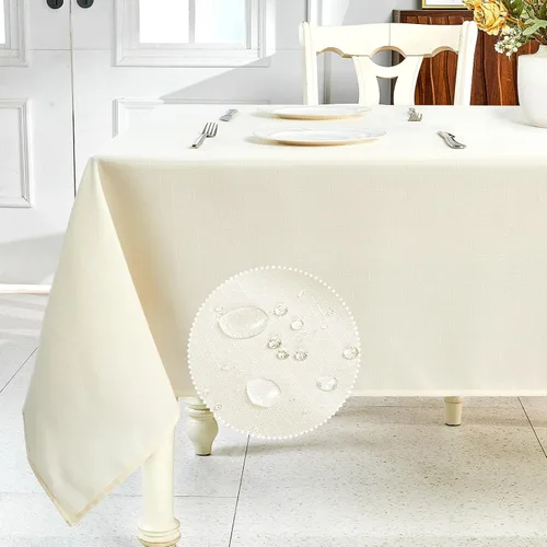 Miniatura 11 de IVAPUPU Mantel de Lino Texturizado para Mesa Rectangular - Mantel de Tela Impermeable Rectangular Sin Arrugas Limpiable Cubierta de Comedor