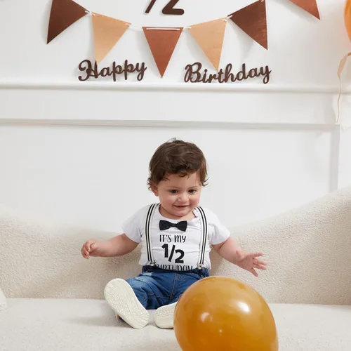Miniatura 52 de Conjunto de ropa de cumpleaños para bebé niño pequeño, con tirantes, pantalones de mezclilla rasgados