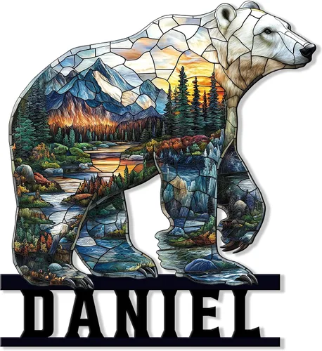 Miniatura 10 de Letrero personalizado de metal con diseño de oso, cartel colgante de oso para porche al aire libre, valla de pared con nombre personalizado, patio
