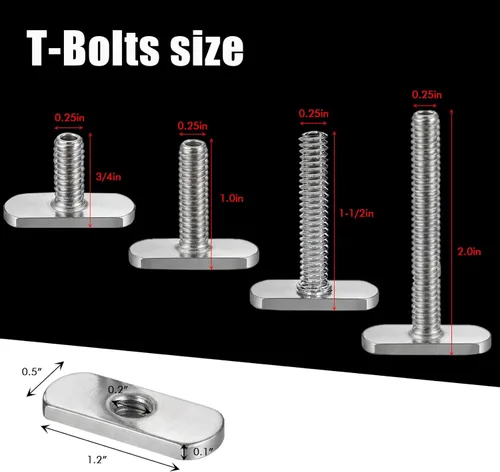 Miniatura 4 de 9001 1/4"-20 Threaded Centered Kayak Knob Nuts Hardware, Kayak Rail Track Screws Track Nuts, Stainless Steel Kayak Screws, Outdoor Parts Tool Rails