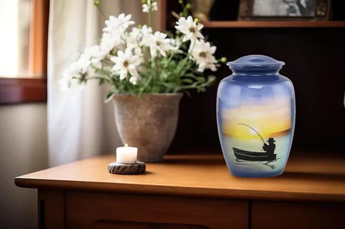 Miniatura 7 de Urna de pesca – Urna de cremación de pesca de tamaño completo – Urnas para adultos para hombres y mujeres – Urnas funerarias y conmemorativas