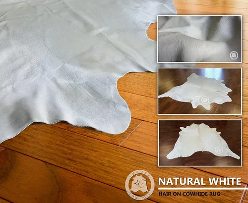 Miniatura 3 de Sunshine Cowhides Alfombra 100% auténtica de piel de vaca blanca natural, alfombra de estilo moderno de piel de animal y alfombra para el suelo
