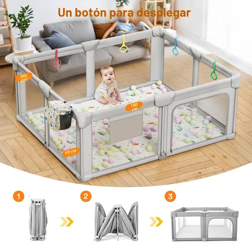 Miniatura 3 de Corralito plegable para bebés con alfombra, corralito de 71 x 59 pulgadas para bebés y niños pequeños, corral de juegos plegable grande, patio