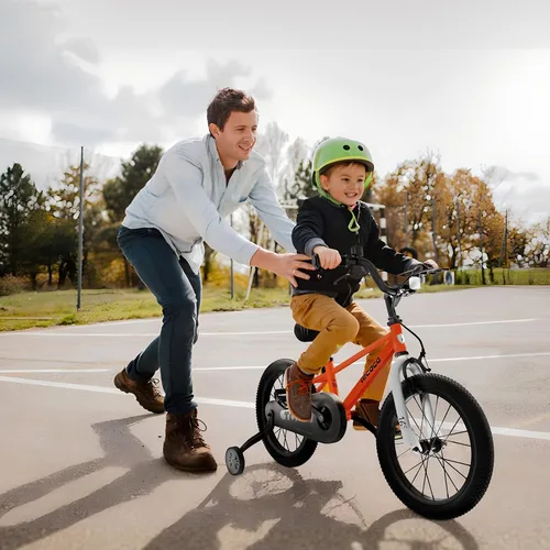 Miniatura 5 de lecoco Bicicleta infantil para niños y niñas, bicicleta infantil de 14, 16, 18 pulgadas, con ruedas de entrenamiento, frenos de pedal, freno de mano