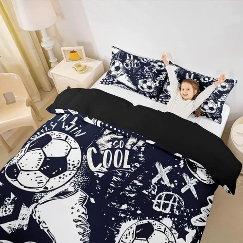 Miniatura 2 de Erosebridal Funda de edredón para niños, tamaño individual, funda de edredón de fútbol para jugadores, juego de ropa de cama con grafiti fresco