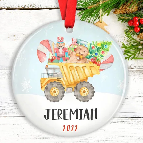 Adornos de Navidad personalizados para camión volquete, adorno personalizado para bebé, adornos para árbol de Navidad para niños, adornos de camión
