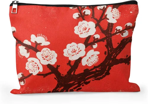 Miniatura 25 de Cafl Bolsa de maquillaje para mujeres y niñas, organizador de viaje portátil de gran capacidad, 10 x 8 pulgadas, Par de mirlo posado en ramas