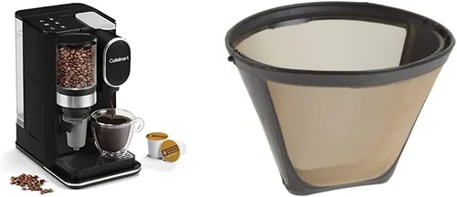 Cuisinart Cafetera de una sola porción + molinillo de café, depósito extraíble de 48 onzas, filtro de café negro DGB-2 y GTF en tono dorado, cono de