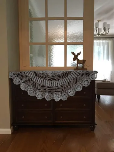 Miniatura 2 de Damanni Mantel de encaje de ganchillo hecho a mano de algodón blanco para mesa, redondo, 35 pulgadas