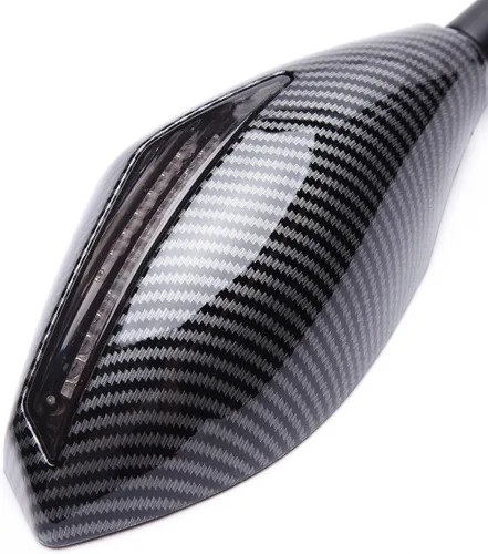 Miniatura 4 de Espejos Retrovisores con Indicadores LED de Señal de Giro para Motocicleta, para Motos de Carreras y Motos Deportivas (Carbono+Lente Ahumado)