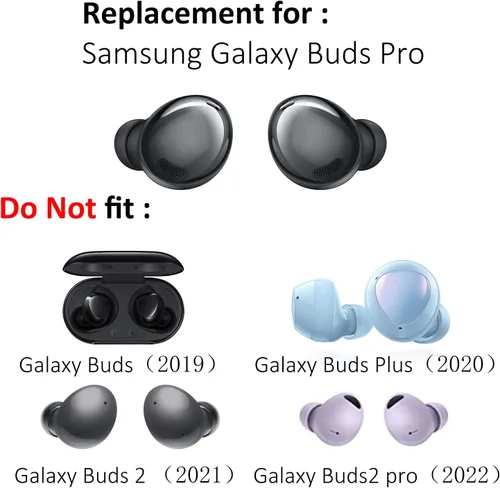 Miniatura 2 de Juego de almohadillas de silicona para auriculares para auriculares Samsung Galaxy Buds Pro, se ajustan en el estuche, 6 pares (negro fantasma)