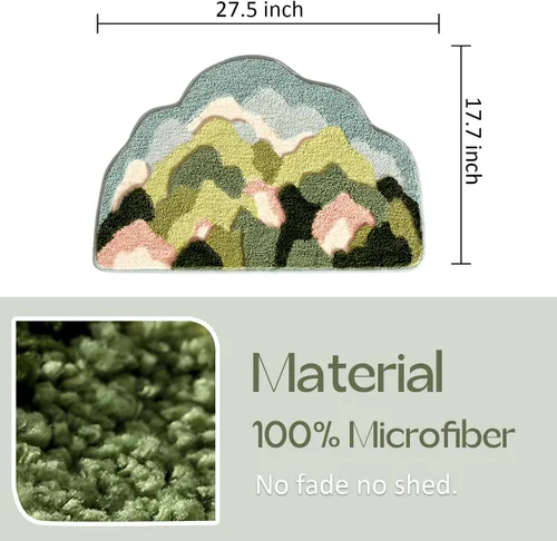 Miniatura 2 de Tapete de baño bohemio con plantas, arte abstracto, hierba verde, musgo, medio círculo, alfombra de baño para puerta de baño, 17.7 x 27.5 pulgadas