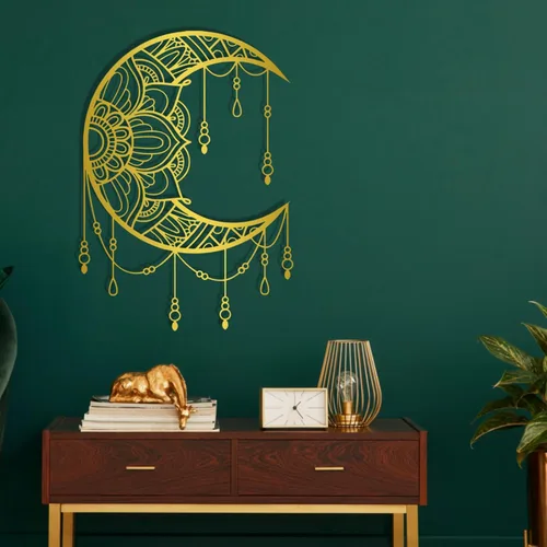 Miniatura 3 de UGJSH Arte de pared de metal, luna creciente de metal, 17 x 24 pulgadas, dorado, arte de pared para decoración del hogar