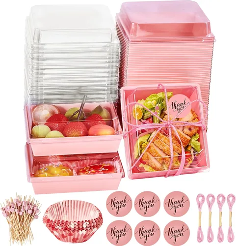 Miniatura 8 de Paquete de 100 Cajas de Charcutería con Tapas Transparentes, 5.5 Pulgadas Mini Envases de Comida para Llevar+200 Palillos para Cóctel+100 Etiquetas