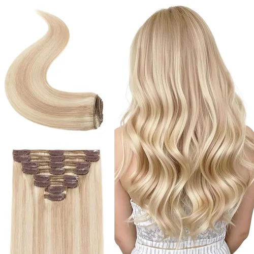 Miniatura 37 de 8Pcs Clip in Hair Extensions Real Human Hair, 140G 18 Inch Ash Blonde Mix Bleach Blonde 18P613