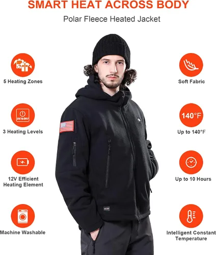 Miniatura 3 de DEWBU Chaqueta térmica de vellón polar con batería de 12 V sudadera con capucha eléctrica de vellón suave