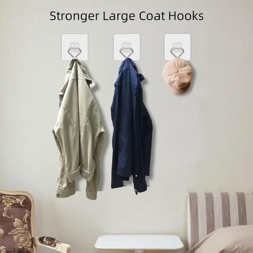 Miniatura 2 de Ganchos adhesivos grandes de 44 libras (máx.), ganchos de pared autoadhesivos transparentes y extraíbles, ganchos impermeables y resistentes al