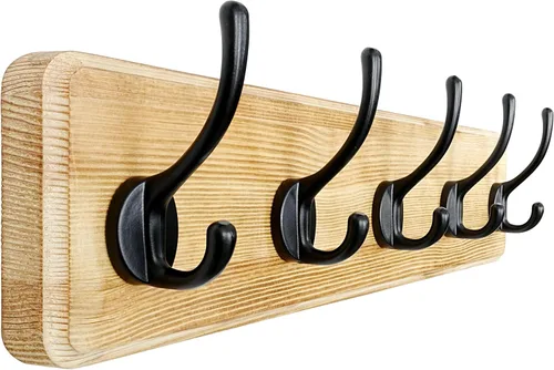 Miniatura 34 de Dseap Perchero de Pared: Moderno, Patentado, Resistente, 17.4" de Largo, Riel Colgador de Madera con 5 Ganchos Dobles para Abrigos de Invierno, Negro
