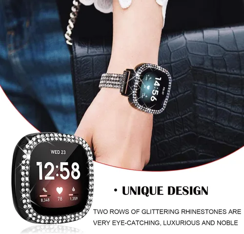 Miniatura 4 de Funda protectora brillante compatible con Fitbit Versa 3/Sense, marco de parachoques de diamantes de imitación de cristal brillante para mujer