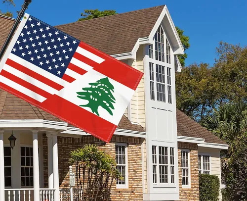 Miniatura 5 de Bandera de Líbano de Estados Unidos de 3 x 5 pies, gran pancarta libanesa de Estados Unidos 150D para exteriores, decoración americana de impresión