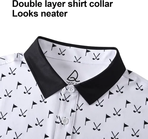 Miniatura 5 de DEOLAX Mens Golf Shirt Moisture Wicking Dry Fit Performance Mens Polo Shirt Regular Fit Fashion Print Short Sleeve Polo
