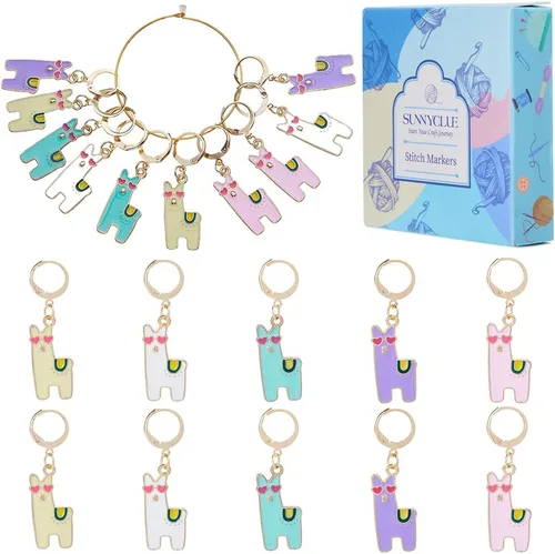 Miniatura 26 de SUNNYCLUE 1 Caja 30Pcs Marcadores de Puntada para Tejer y Ganchillo, Adornos de Flor de Margarita, Perlas de Perla, Tirador de Cremallera, Clip 30