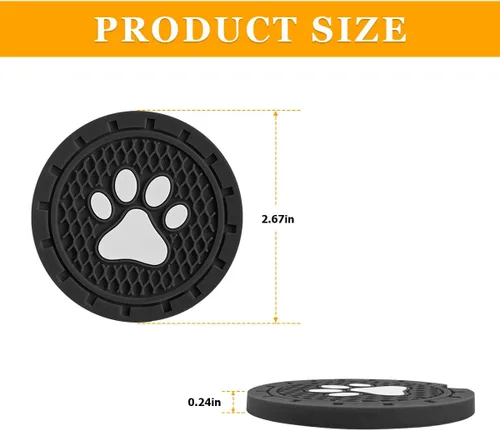 Miniatura 2 de Osilly Posavasos para Portavasos de Automóvil, Paquete de 4 Posavasos Antideslizantes de PVC con Estampado de Huellas de Pata, Tapete Universal