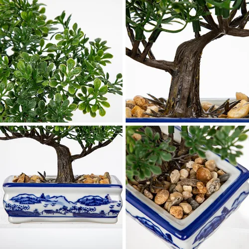 Miniatura 2 de Árbol bonsái artificial con maceta de porcelana azul y blanca, bonsái falso para decoración de escritorio de oficina en casa, decoración oriental