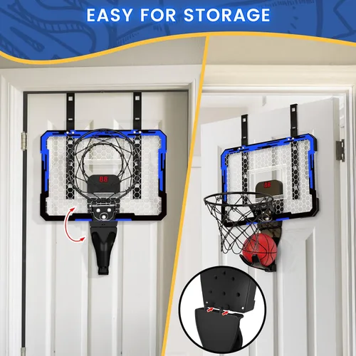 Miniatura 3 de QDRAGON Aro de baloncesto para interiores para niños, mini aros de baloncesto sobre la puerta con 7 luces LED, juguetes de baloncesto, regalos