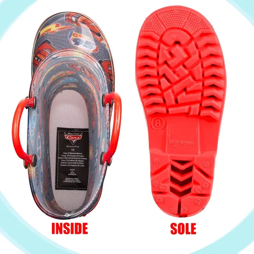 Miniatura 7 de Disney Cars Lightening McQueen - Botas de lluvia de PVC para niños asas fáciles de poner color negro para niños pequeños y pequeños