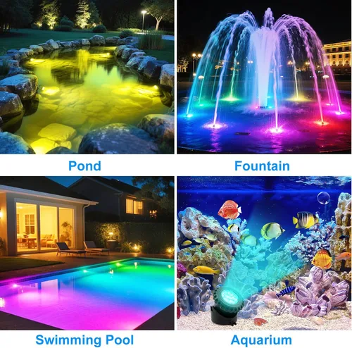 Miniatura 8 de T-SUN Luces solares para estanque, 2 focos LED RGB, luces sumergibles bajo el agua, luz solar para tanque de peces para fuente de jardín, estanque