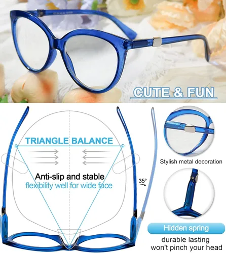 Miniatura 4 de MARE AZZURO Gafas de Lectura Redondas de Gran Tamaño para Mujer, Diseño de Lector 1.00 1.25 1.50 1.75 2.00 2.25 2.50 2.75 3.00 3.50 (Azul, 2.25)