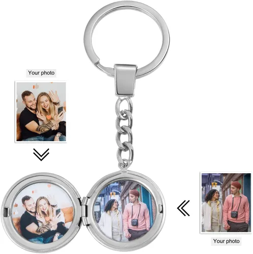 Miniatura 3 de Llaveros de pareja de acero inoxidable personalizados, con medallón que sostiene fotos para parejas amantes