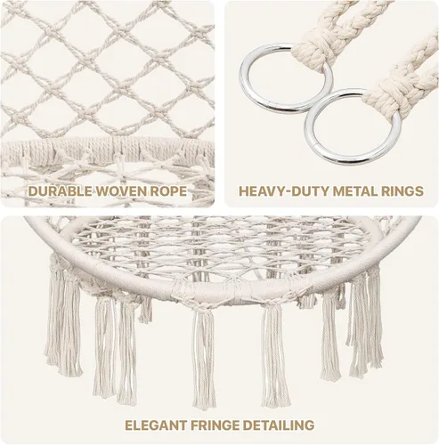 Miniatura 4 de Monibloom Silla hamaca colgante, silla columpio de macramé con cojín, capacidad de 350 libras para adultos y adolescentes, para porche al aire Beige