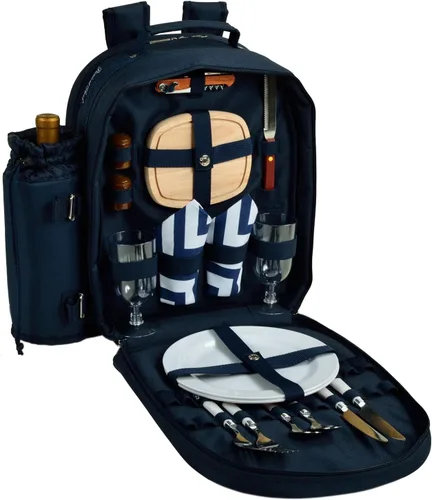 Miniatura 8 de Picnic at Ascot Mochila de picnic para 2 personas equipada con enfriador y soporte de vino aislado, diseñada y montada en los Estados Unidos negro