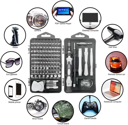 Miniatura 7 de Juego de mini destornilladores, regalos de herramientas para hombres, kit de herramientas de reparación magnética profesional 115 en 1, reparación