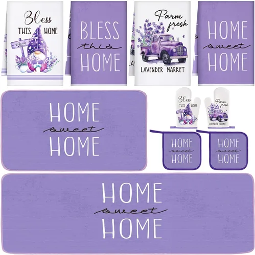 Miniatura 10 de Fourluoo Juego de 10 piezas de decoración y accesorios de cocina de girasol, diseño de búfalo blanco y negro, juego de manoplas de horno y soportes