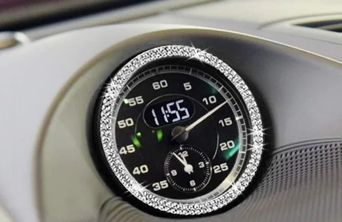 Miniatura 6 de iJDMTOY Cristal Rhinestone Interior Dashboard Analog_Clock Decoración Envolvente Anillo Trim Compatible con Porsche
