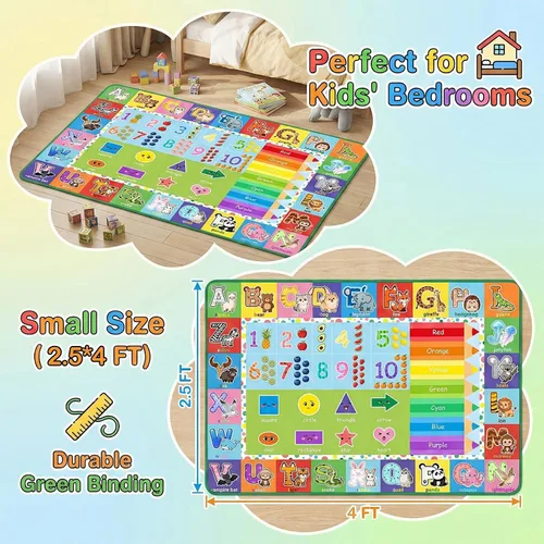 Miniatura 2 de ABC - Alfombra del alfabeto para dormitorio de niños, 2.5 x 4 pies, tapete de juego educativo con números y animales para guardería infantil