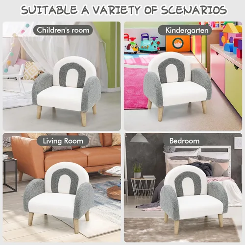 Miniatura 5 de INFANS Sofá para Niños, Sillón para Niños Pequeños con Marco de Madera Maciza, Diseño Anti-Volcadura, Tela de Felpa, Silla Tapizada para Niños