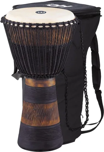 Miniatura 11 de Meinl Percussion ADJ3-L+BAG Cuerda de estilo africano afinada de madera Djembe de 12 pulgadas con bolsa, marrón/negro